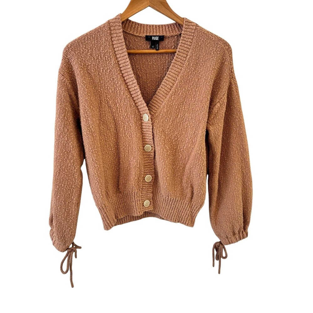 Paige Bougainvillea Cardigan Sweater Womens M Textured Tie Cuff Balloon Sleeve